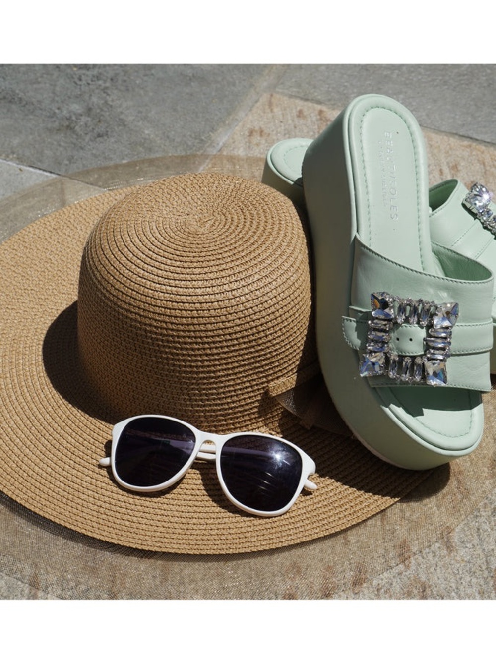 Beautiisoles Mint Green Jeweled Slide